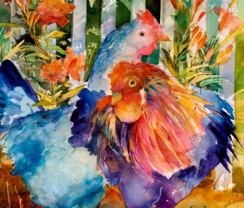 Chickens with Fence, 30"w x 40"h, $3200