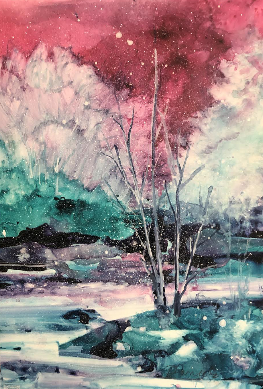 winter tree landscape watercolor by David R Daniels